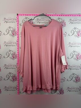 Southern Lady top shirt ruffles keyhole brand new Pink Ruffle-Hem Women's Top